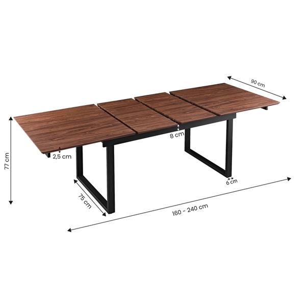 Tavolo allungabile da pranzo 160-240x90x76h cm con top in noce - Henry