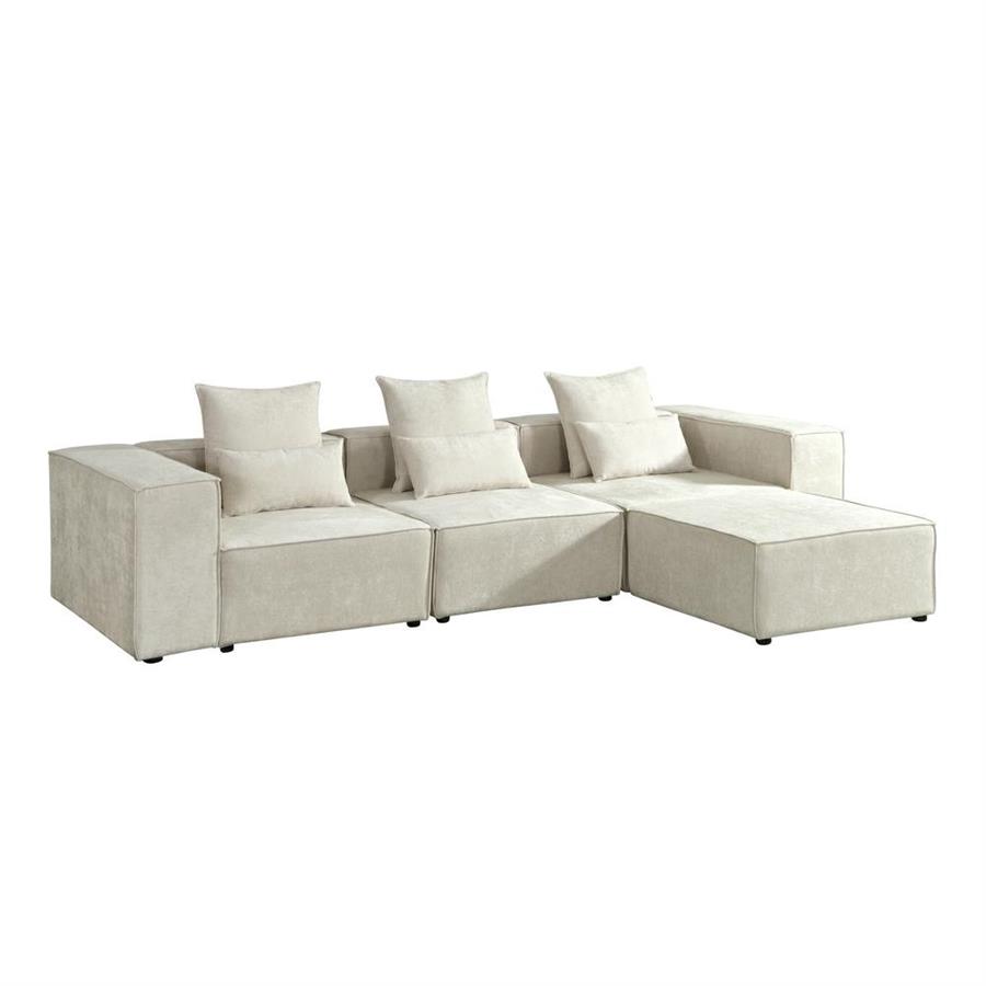 Divano modulare con penisola in tessuto beige 323x118-205x68 cm - Deluxe