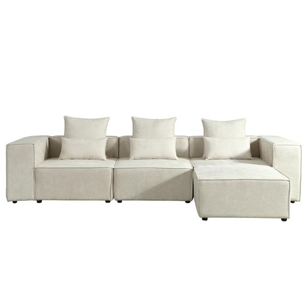 Divano modulare con penisola in tessuto beige 323x118-205x68 cm - Deluxe