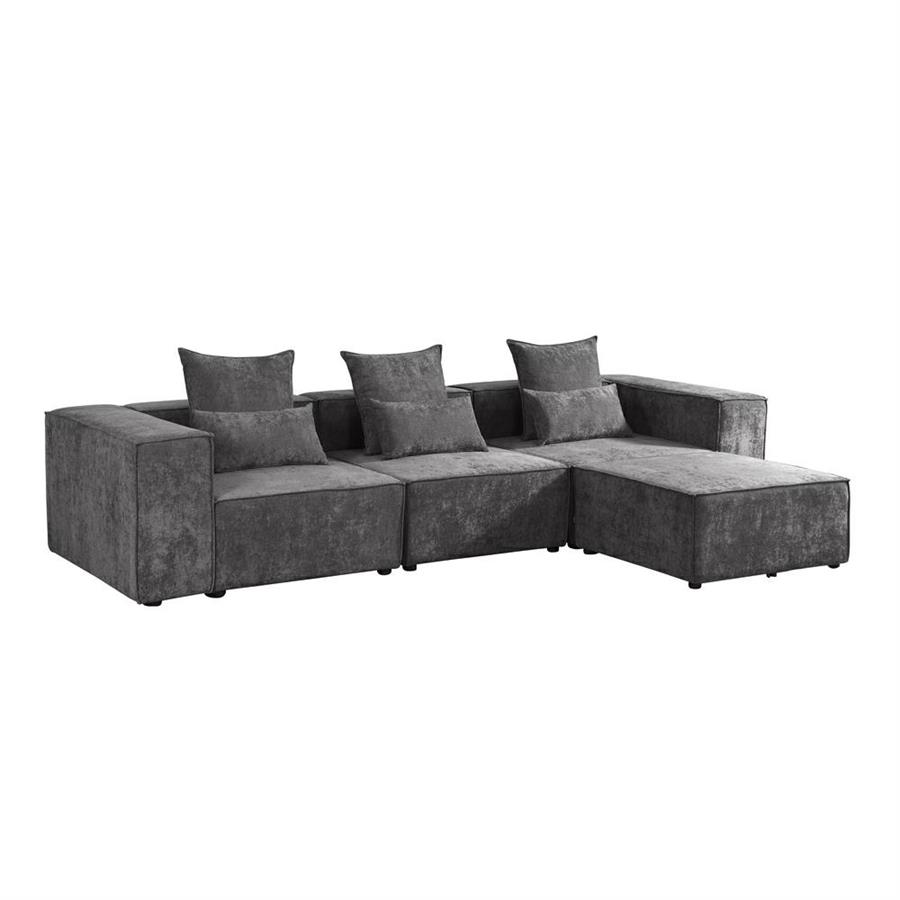 Divano angolare in tessuto grigio scuro 323x118-205x68 cm - Deluxe