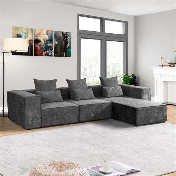 Divano angolare in tessuto grigio scuro 323x118-205x68 cm - Deluxe