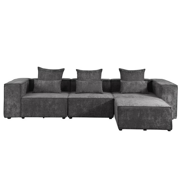 Divano angolare in tessuto grigio scuro 323x118-205x68 cm - Deluxe