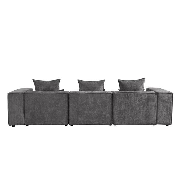 Divano angolare in tessuto grigio scuro 323x118-205x68 cm - Deluxe