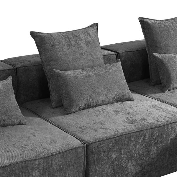 Divano angolare in tessuto grigio scuro 323x118-205x68 cm - Deluxe