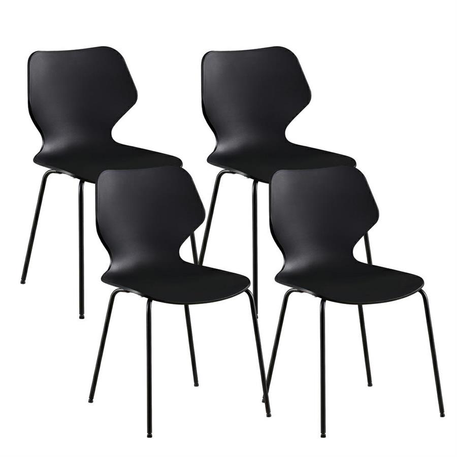 Set da 4 sedie moderne nere con gambe nere - Selene