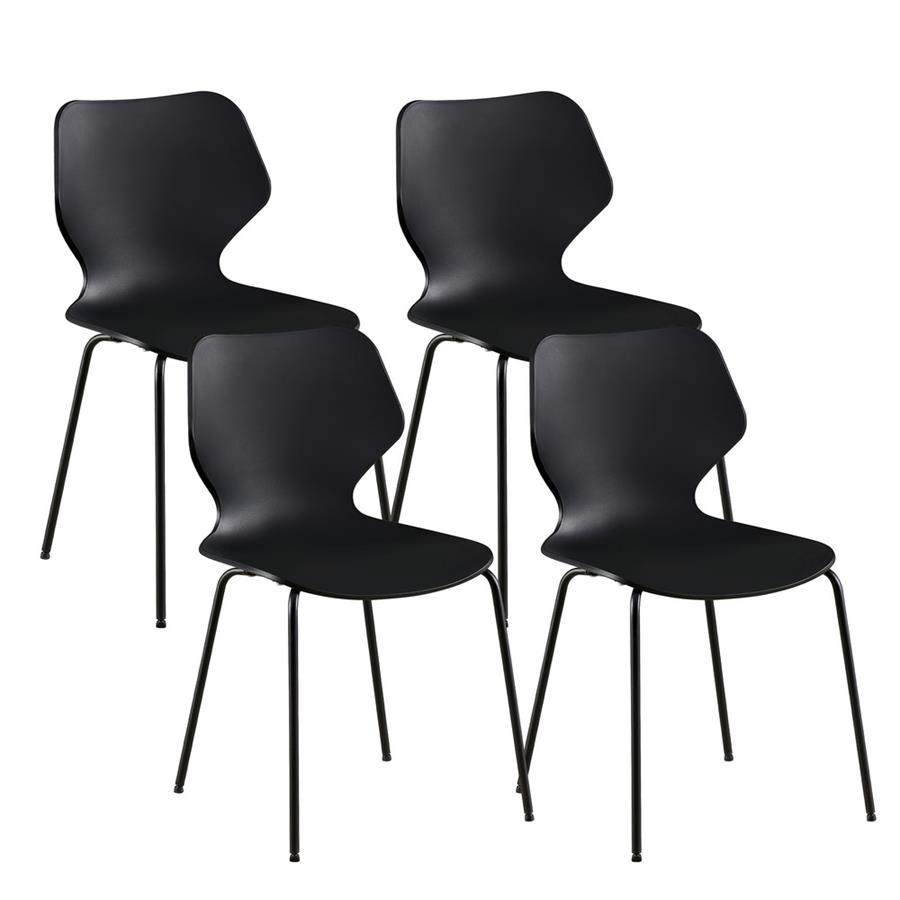 Set da 4 sedie moderne nere con gambe nere - Selene