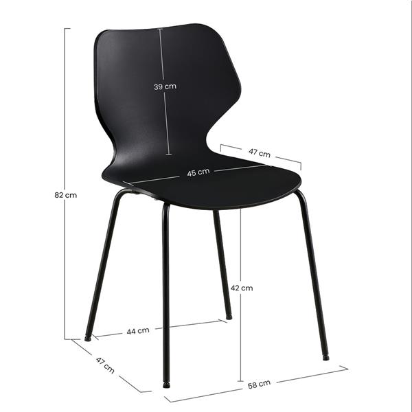 Set da 4 sedie moderne nere con gambe nere - Selene