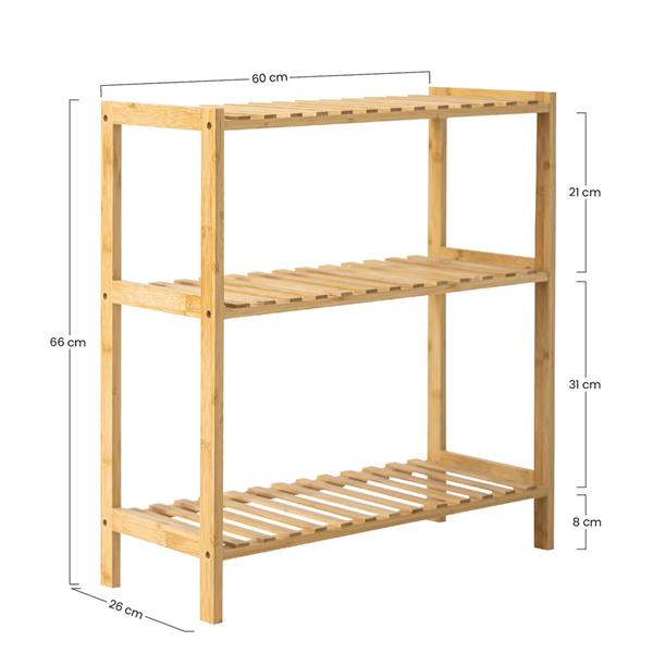 Scaffale in bambù naturale 3 ripiani 60X26X66 cm