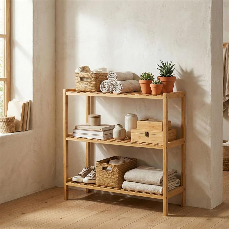 Scaffale in bambù naturale 3 ripiani 60X26X66 cm