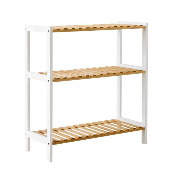 Scaffale in bamboo con struttura bianca 3 ripiani 60x26x66 cm