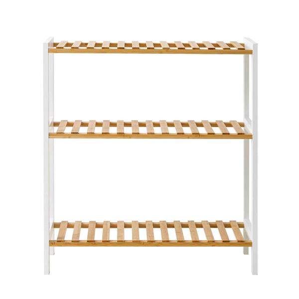Scaffale in bamboo con struttura bianca 3 ripiani 60x26x66 cm