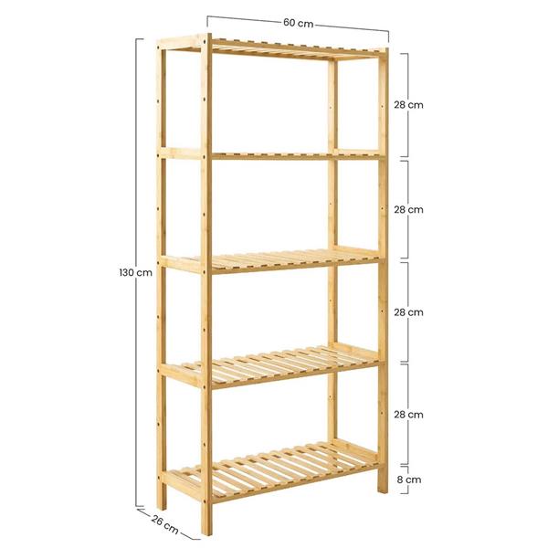 Scaffale in bamboo naturale 5 ripiani 60x26x130 cm