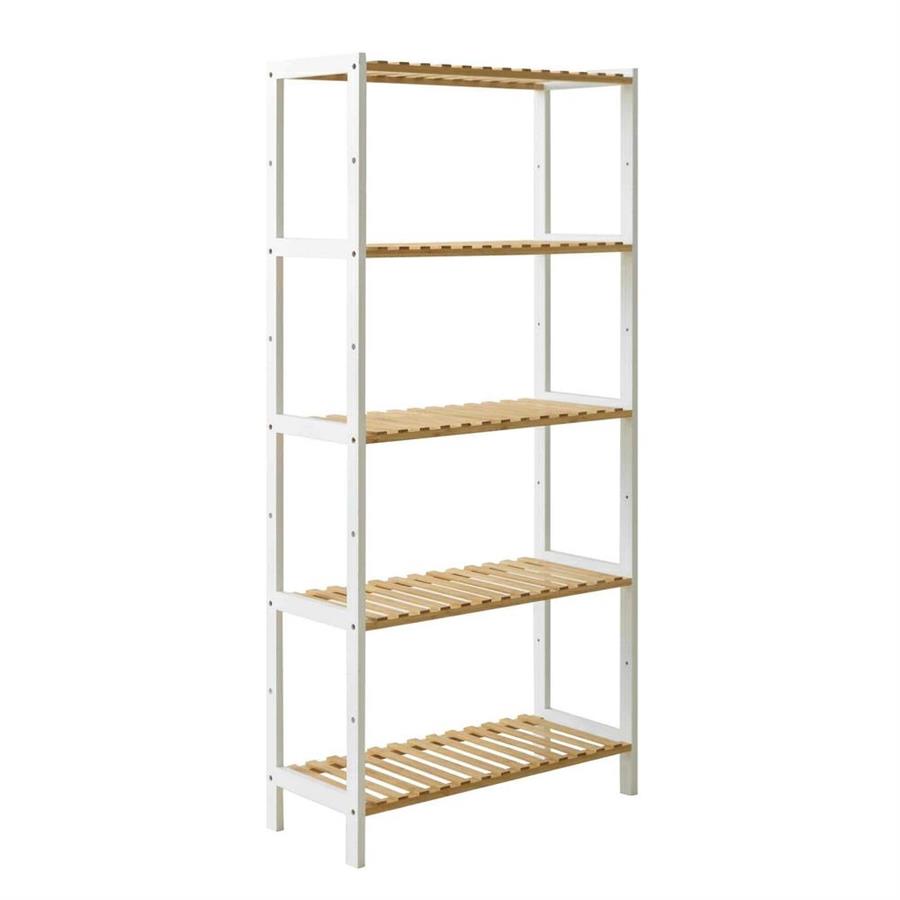Scaffale 5 ripiani in bambù con laterali bianchi 60x26x130 cm