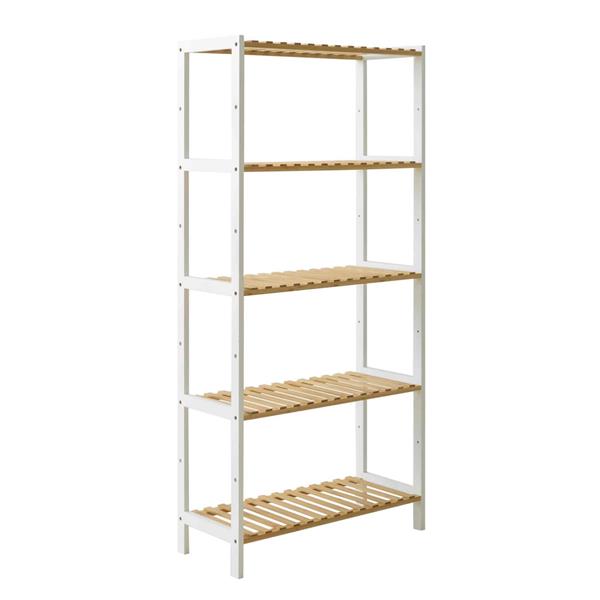 Scaffale 5 ripiani in bambù con laterali bianchi 60x26x130 cm