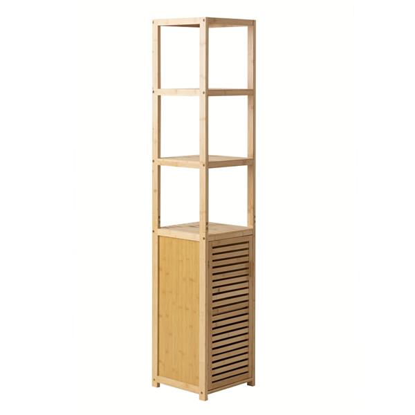Mobile colonna bagno in bambù con 1 anta e 3 ripiani 33x33x169 cm