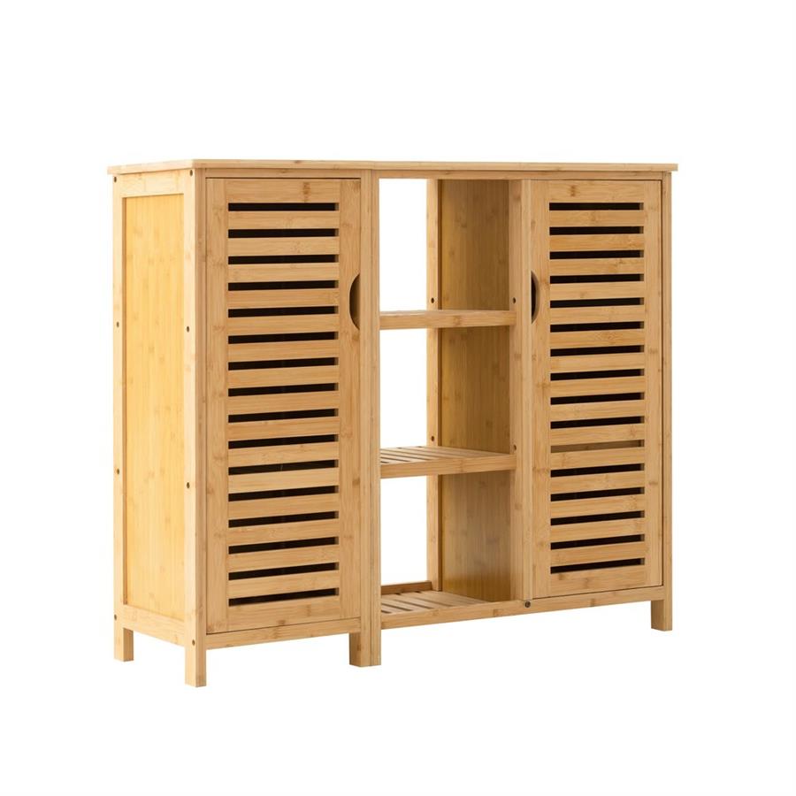 Mobiletto in bambu' 2 ante con vani interni e 3 ripiani a vista 100x33x87 cm