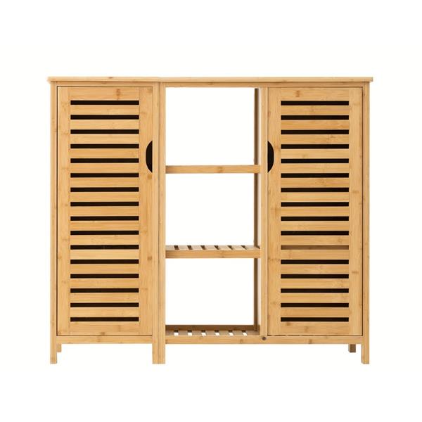 Mobiletto in bambu' 2 ante con vani interni e 3 ripiani a vista 100x33x87 cm