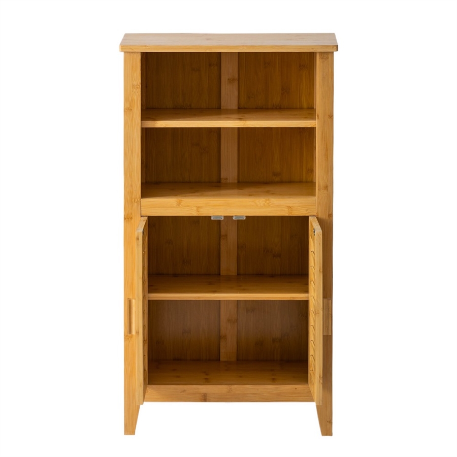 Relaxdays Mobile Per Il Bagno, In Bambù, 4 Ripiani Aperti, Salvaspazio, Ampio Vano Con Porta Hlp 87 5x67x33 Cm Natura 86648250