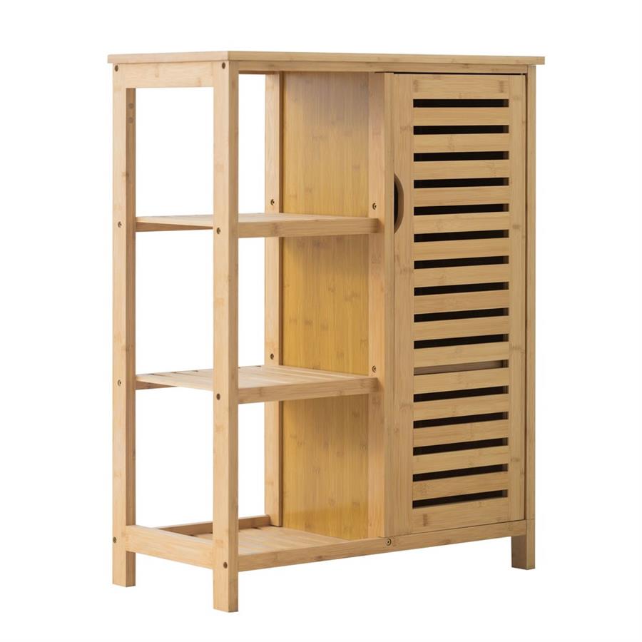 Mobiletto bagno in legno di bamboo con 1 anta e 3 ripiani 66x33x87 cm