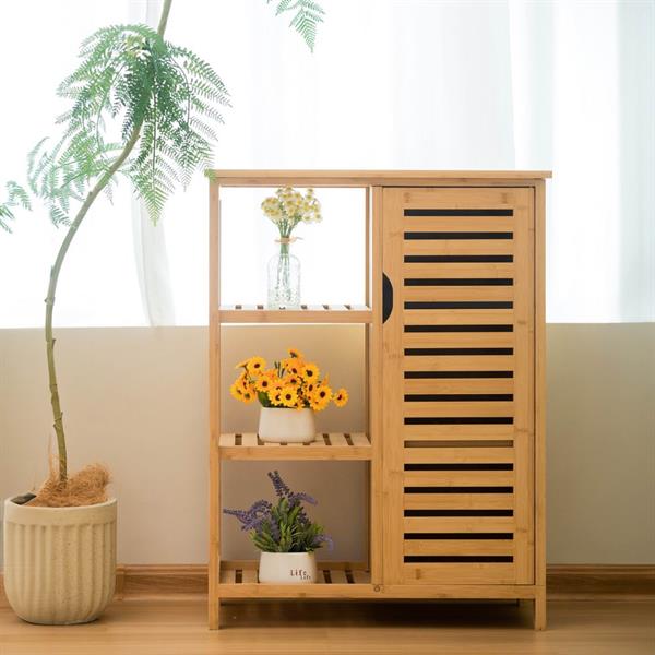 Mobiletto bagno in legno di bamboo con 1 anta e 3 ripiani 66x33x87 cm