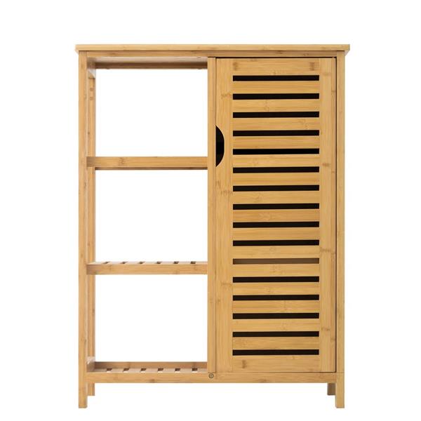 Mobiletto bagno in legno di bamboo con 1 anta e 3 ripiani 66x33x87 cm