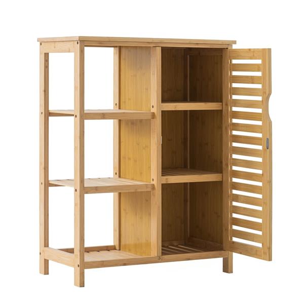 Mobiletto bagno in legno di bamboo con 1 anta e 3 ripiani 66x33x87 cm