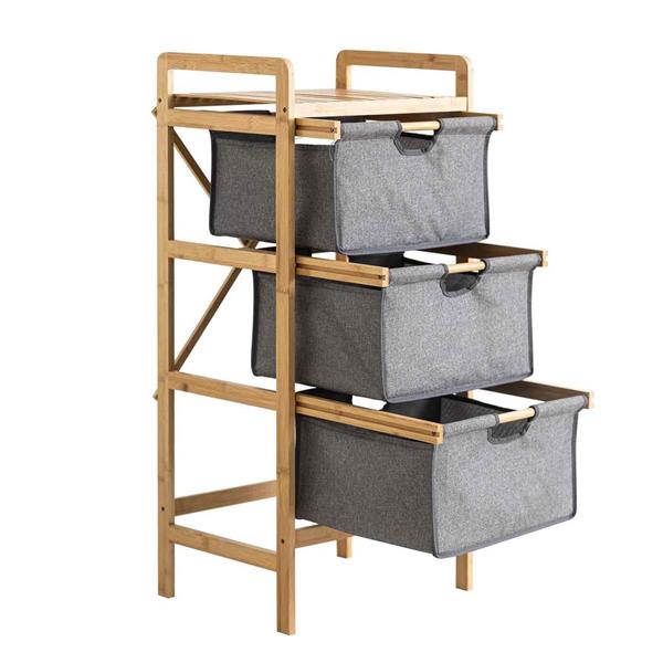 Scaffale da bagno con struttura in bamboo e vani in stoffa 44x33x96 cm