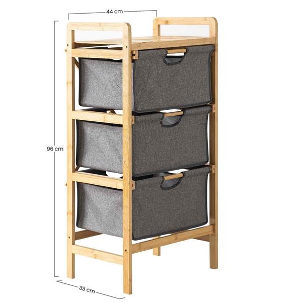 Scaffale da bagno con struttura in bamboo e vani in stoffa 44x33x96 cm