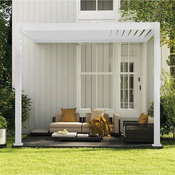Pergola 3x3 bioclimatica da parete bianca con LED solare - Eden