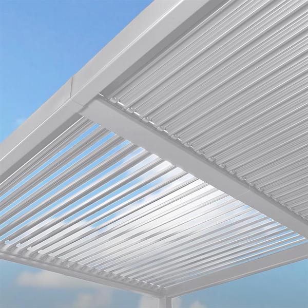 Pergola 3x3 bioclimatica da parete bianca con LED solare - Eden