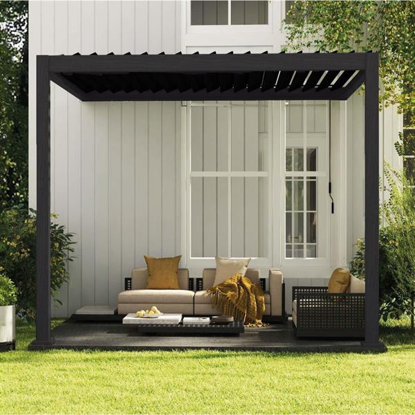 Pergola 3x3 bioclimatica da parete antracite con LED solare - Eden