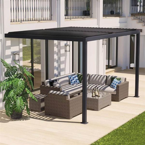 Pergola 3x4 bioclimatica da parete antracite con LED solare - Eden