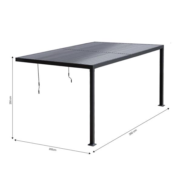 Pergola 3x4 bioclimatica da parete antracite con LED solare - Eden