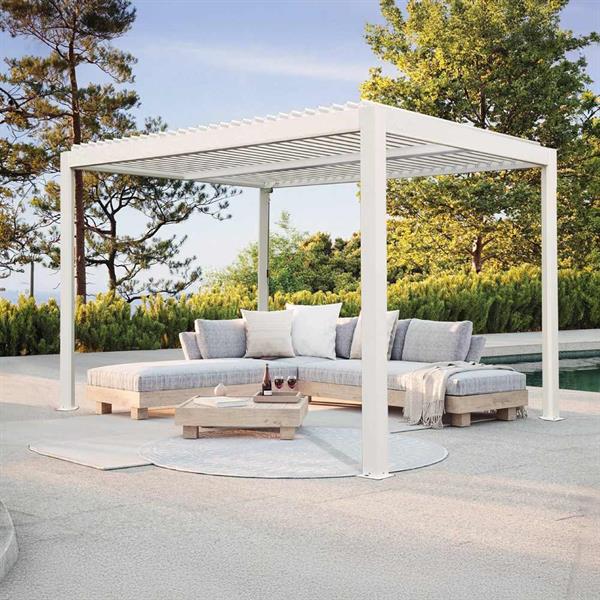 Pergola 3x3 bioclimatica autoportante bianca con LED solare - Eden