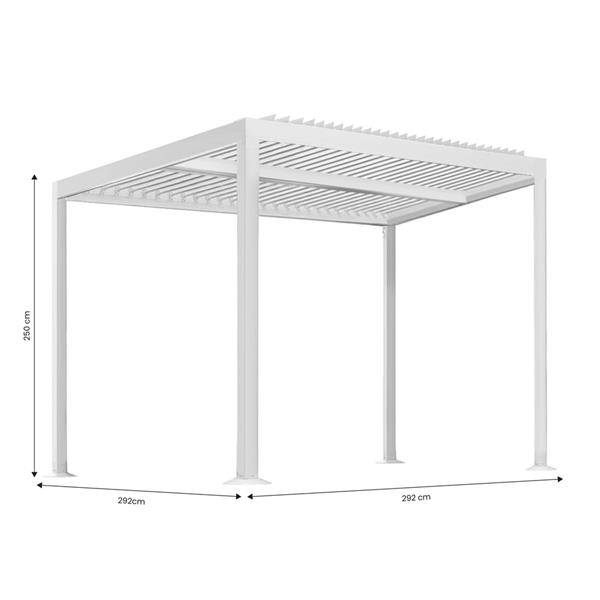 Pergola 3x3 bioclimatica autoportante bianca con LED solare - Eden