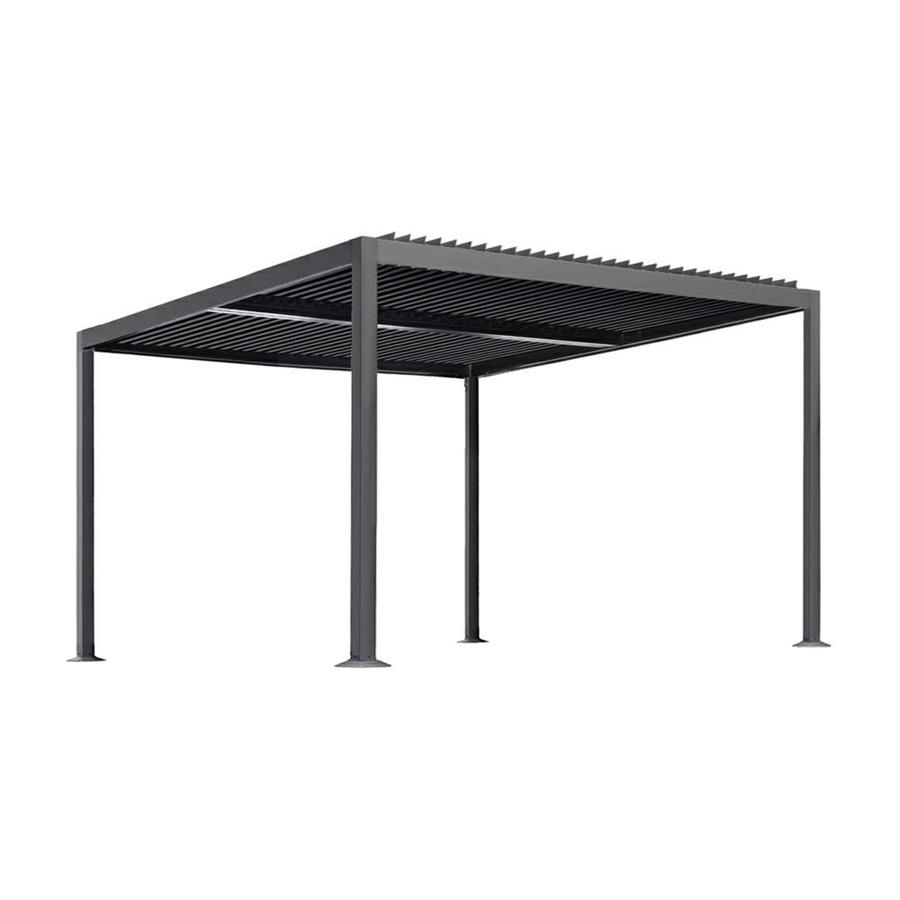 Pergola 4x4 bioclimatica autoportante in alluminio antracite con LED solare - Eden