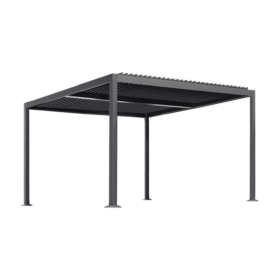 Pergola 4x4 bioclimatica autoportante in alluminio antracite con LED solare - Eden