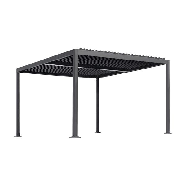 Pergola 4x4 bioclimatica autoportante in alluminio antracite con LED solare - Eden