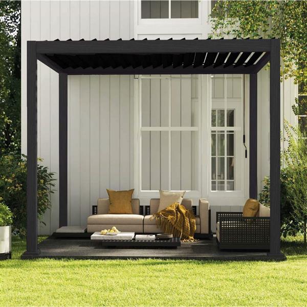 Pergola 4x4 bioclimatica autoportante in alluminio antracite con LED solare - Eden