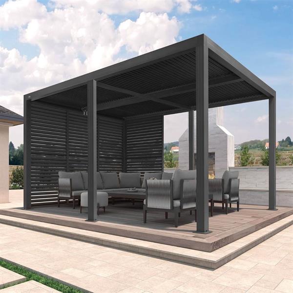 Pergola 3x6 bioclimatica autoportante in alluminio antracite con LED solare - Eden