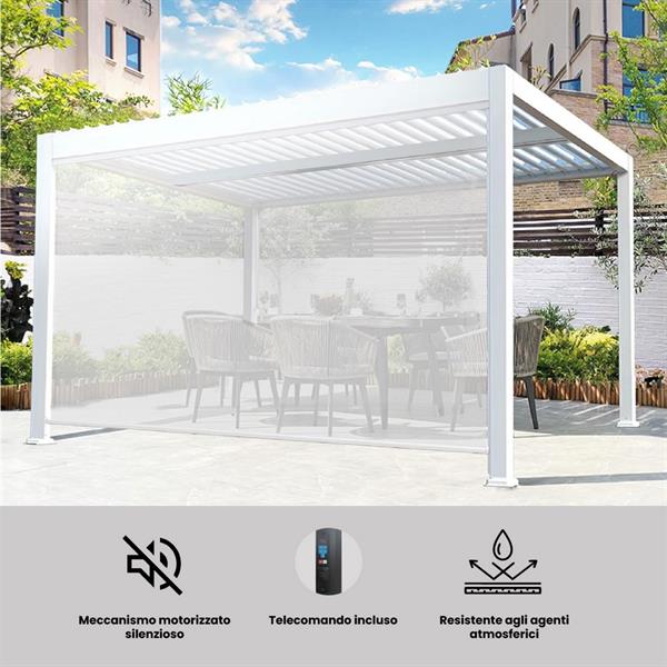 Tenda bianca 4m per pergola con telecomando incluso alzata automatica