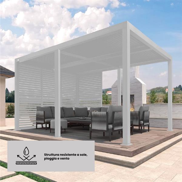 Persiana laterale bianca in alluminio per pergola 3m Eden – lamelle orientabili