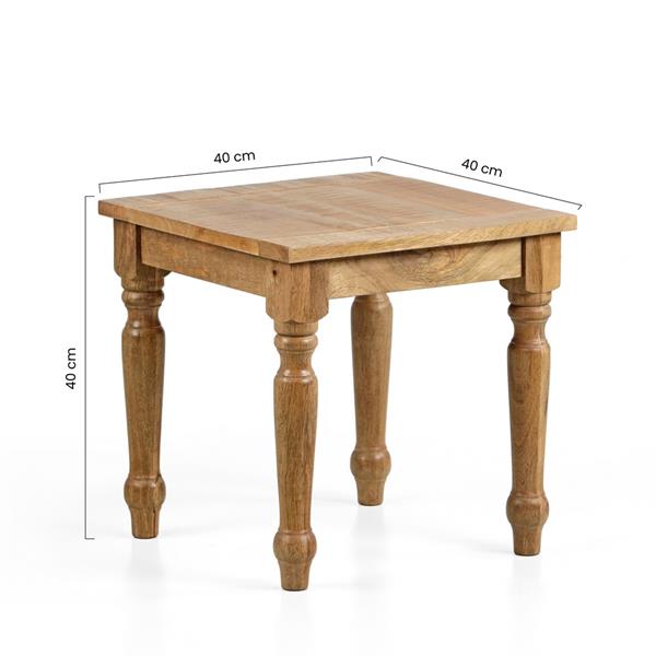 Tavolino quadrato in legno di mango naturale 40x40x40 cm - Salento