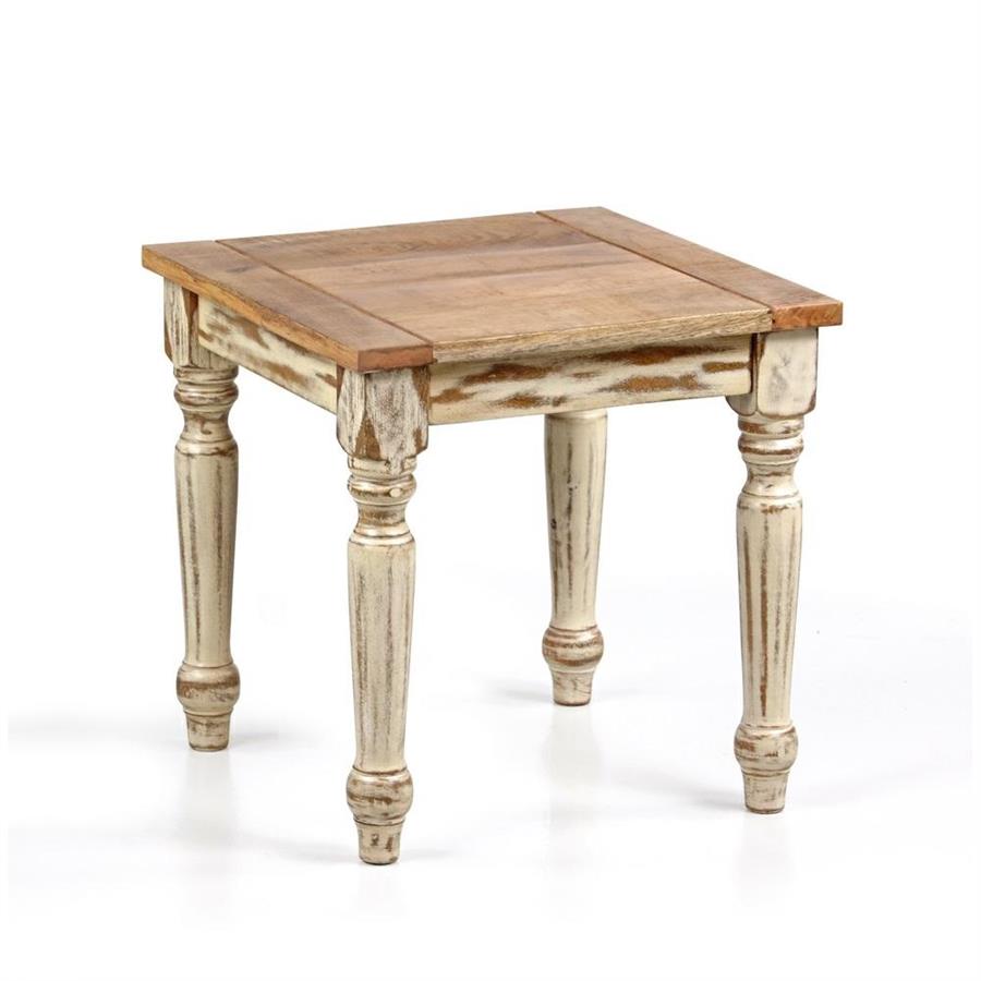 Tavolino quadrato in legno di mango beige decapato 40x40x40 cm - Salento
