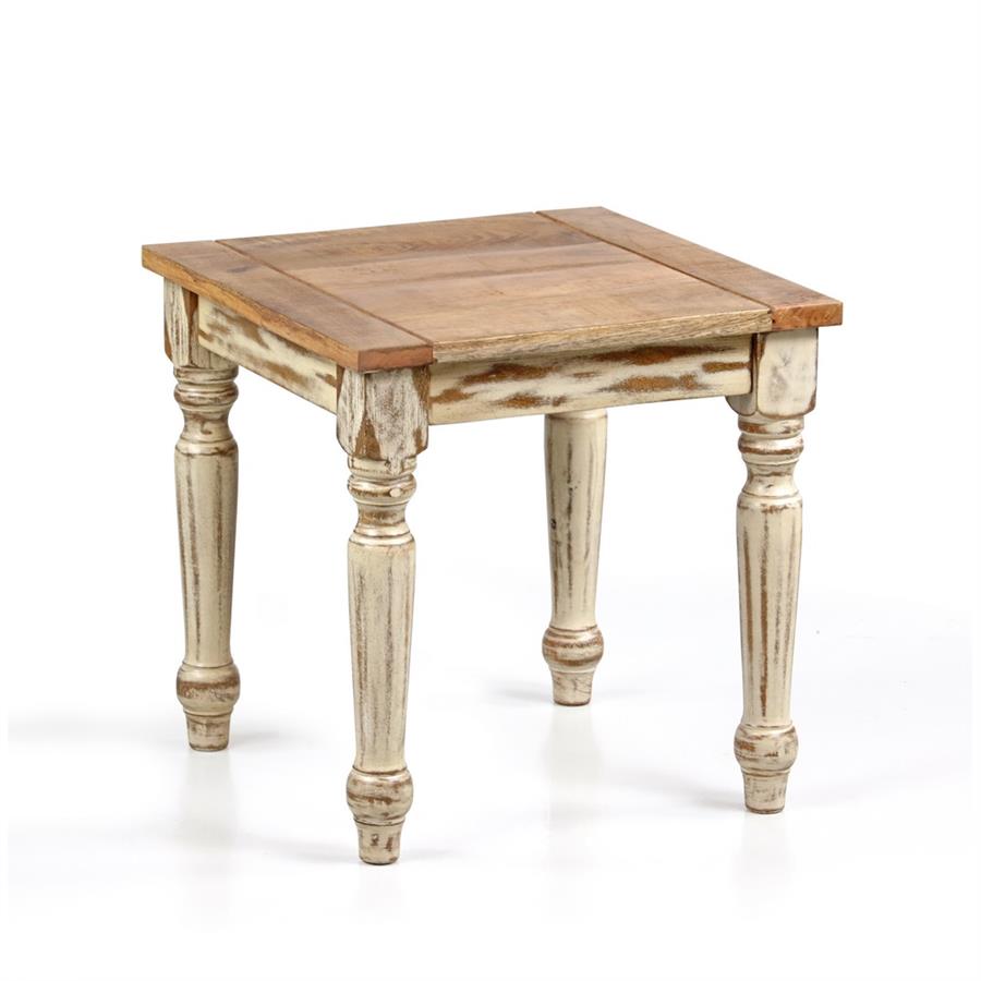 Tavolino quadrato in legno di mango beige decapato 40x40x40 cm - Salento