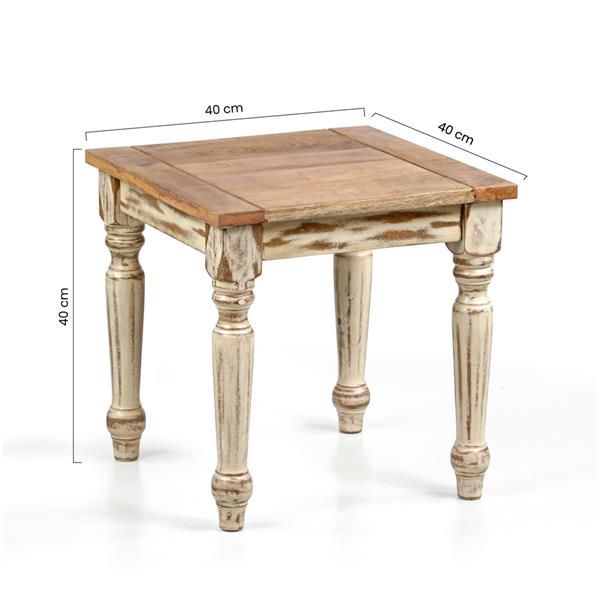 Tavolino quadrato in legno di mango beige decapato 40x40x40 cm - Salento