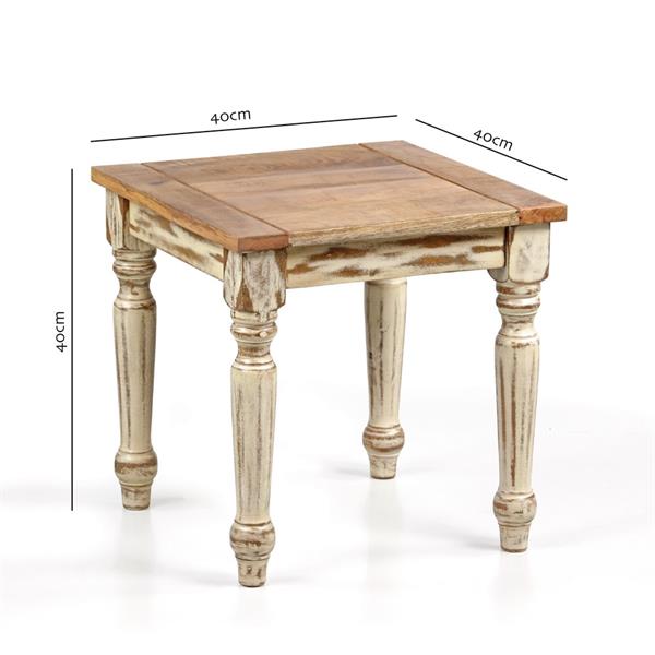 Tavolino quadrato in legno di mango beige decapato 40x40x40 cm - Salento