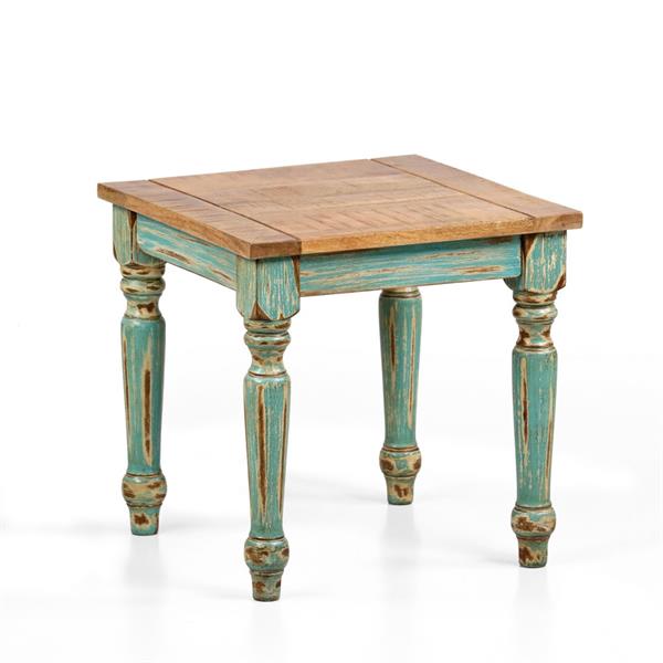 Tavolino quadrato in legno di mango azzurro decapato 40x40x40 cm - Salento