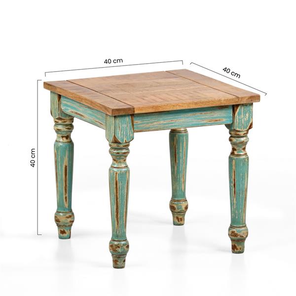 Tavolino quadrato in legno di mango azzurro decapato 40x40x40 cm - Salento