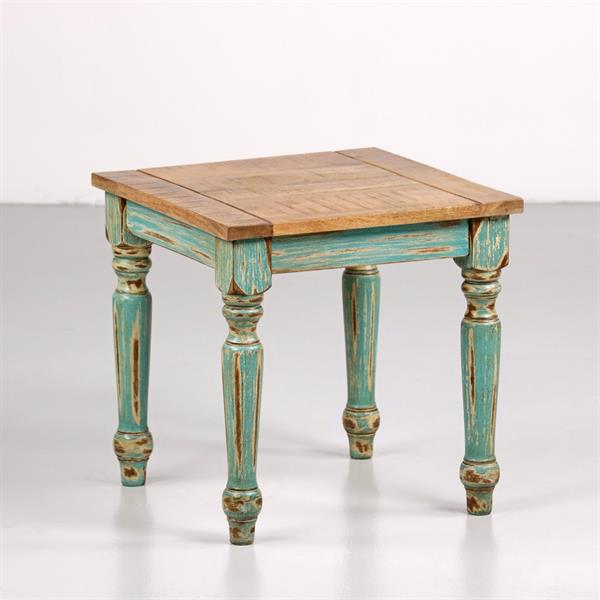 Tavolino quadrato in legno di mango azzurro decapato 40x40x40 cm - Salento